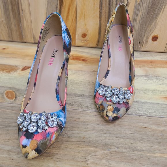 Just Fab Floriana Floral Print Sparkly Heels - Picture 3 of 10